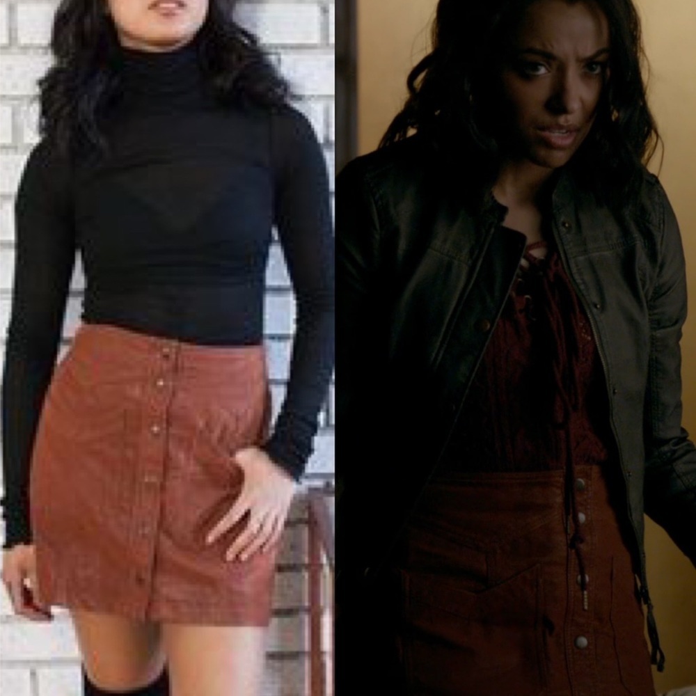 Free People Vampire Diaries Faux Leather Brown Skirt Come A Little Closer Boho 0